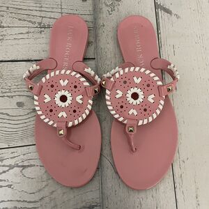 Jack Rogers Flats Womens Size 7 Georgica Jelly Boho Pink White Slip On Sandals